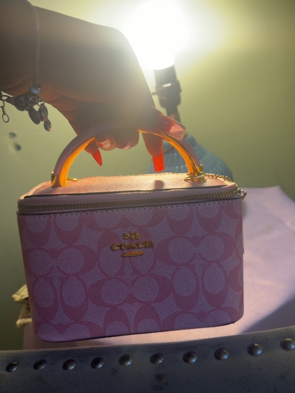 Coach Pink Signature Mini Top-Handle Vanity Case